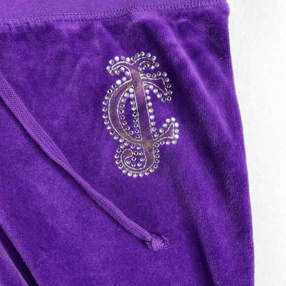 VTG Juicy Couture Purple Velour Track Pant Sz M Ultra LowRise Y2K Rhinestone 00s - Picture 13 of 13